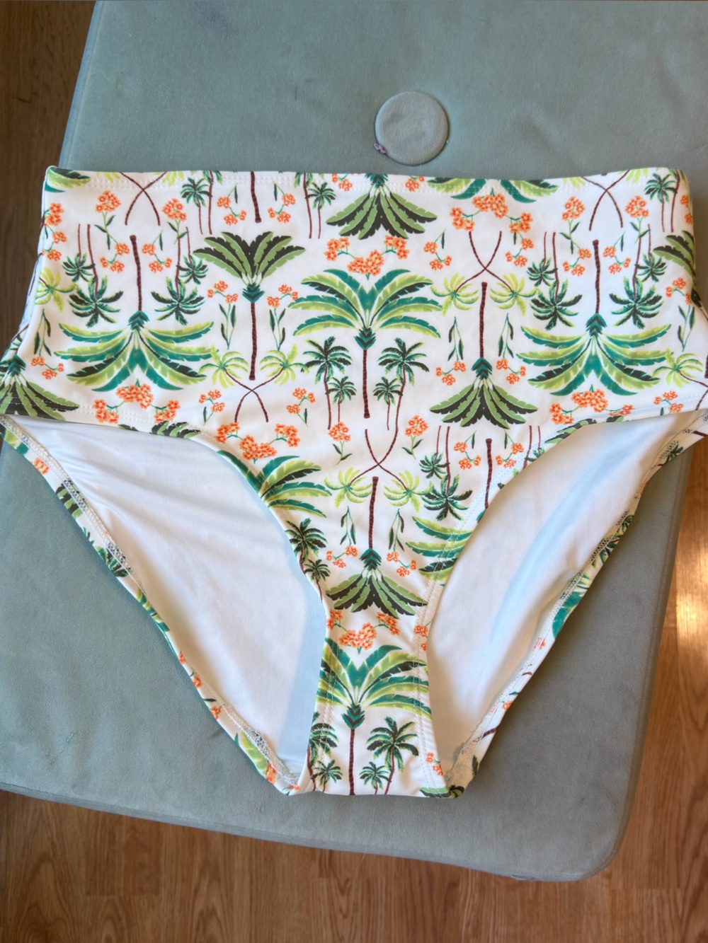 Old Navy Cream Palm Tree Print High Wasted Bikini Bottoms